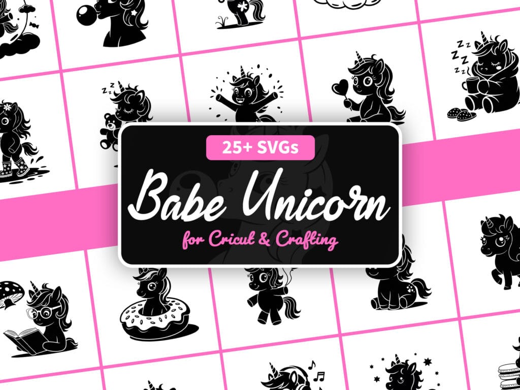 Cute unicorn blowing a bubblegum bubble with a happy expression.