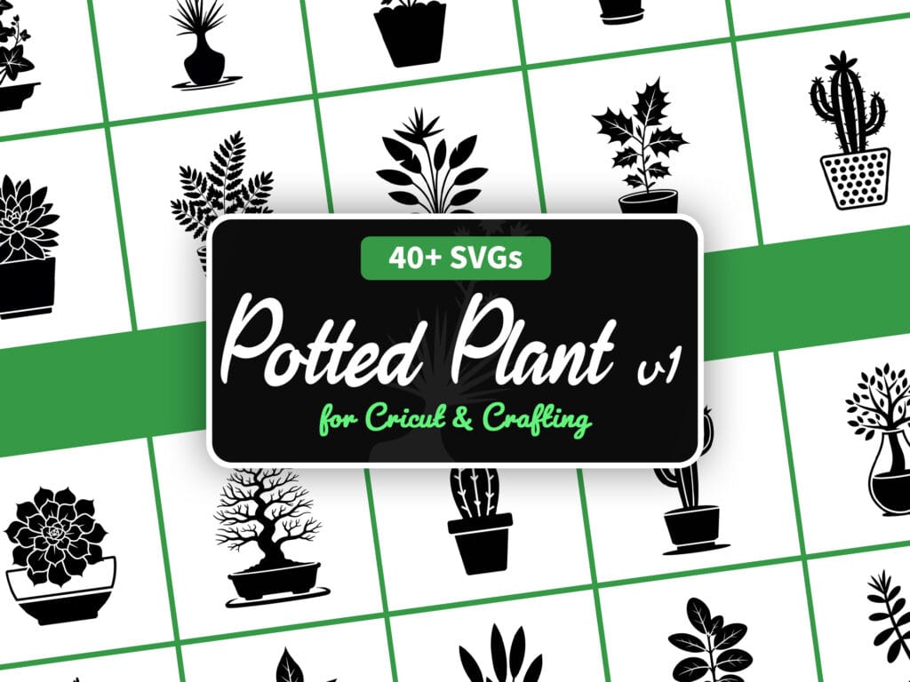Potted plant SVG file of a leafy indoor plant in a modern ceramic pot