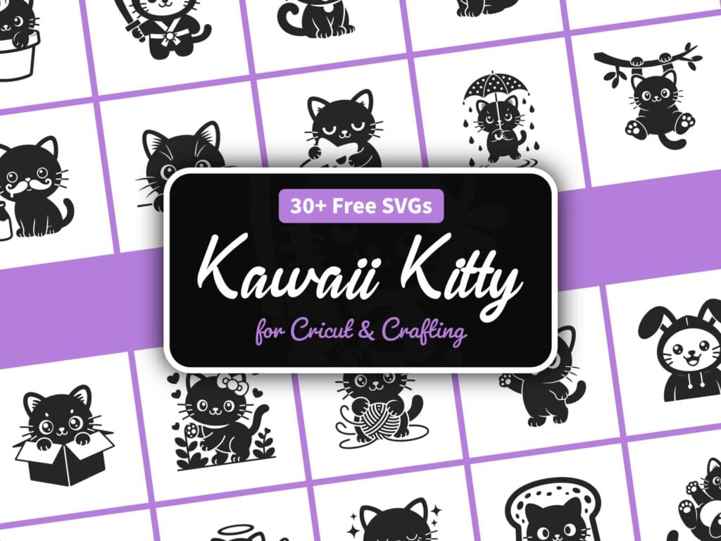 Free kawaii kitty SVG — 32 cute cartoon cat character cut files for Cricut and Silhouette