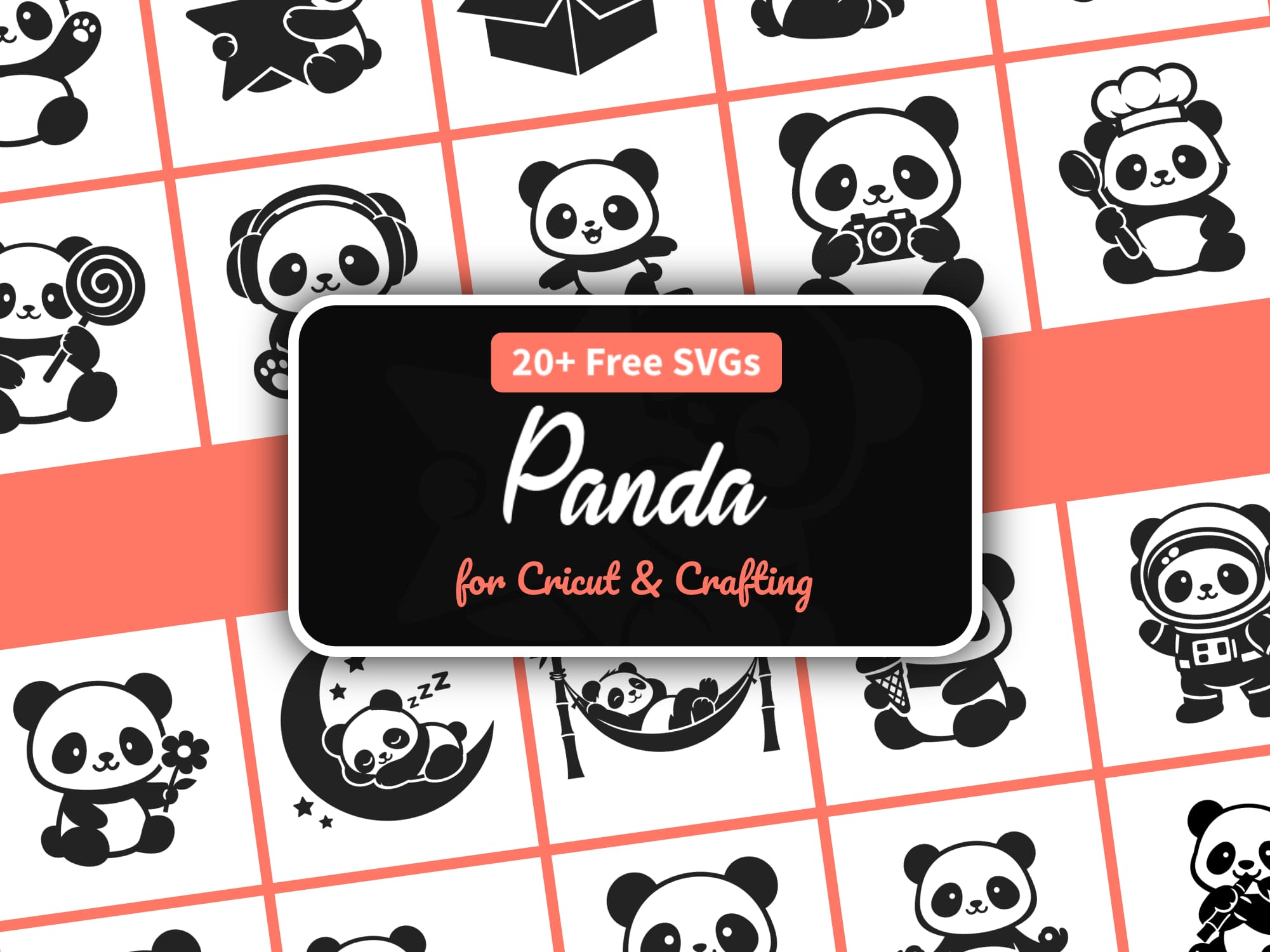 Panda SVG free, 26 kawaii panda character cut files for Cricut and Silhouette