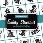 Fantasy dinosaur SVG bundle with 24 magical dino designs — wizard, king, pirate, knight, and dragon dinosaurs for Cricut and Silhouette