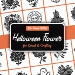 Halloween flower SVG bundle with 21 spooky floral designs — witch owls, skull blooms, ghosts, and pumpkins for Cricut and Silhouette