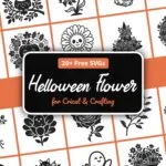 Halloween flower SVG bundle with 21 spooky floral designs — witch owls, skull blooms, ghosts, and pumpkins for Cricut and Silhouette