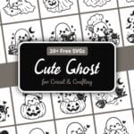 Cute ghost SVG bundle with 22 kawaii Halloween ghost designs — hugging cats, drinking coffee, and wearing witch hats for Cricut and Silhouette